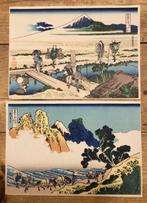 Twee Japanse houtblok prenten met afbeelding van de berg