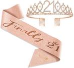 Finally 21 set met diadeem en sjerp deLuxe rosé goud glitter, Verzenden, Nieuw, Feestartikel, Verjaardag