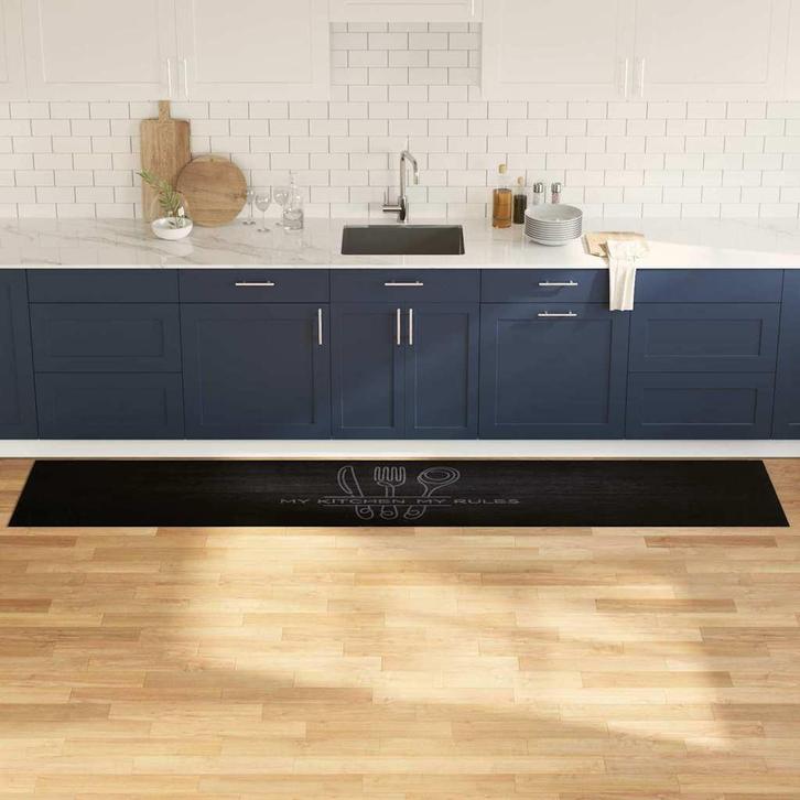 vidaXL Keuken Vloerkleed Zwart 300 x 60 cm Fluweel, Tuin en Terras, Deurmatten, Nieuw, Verzenden