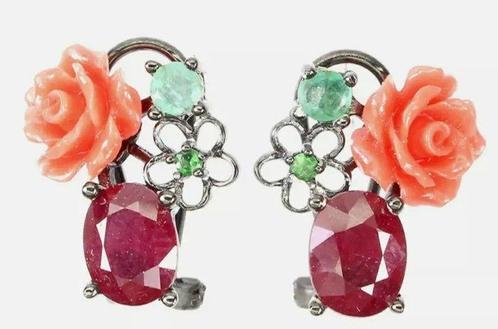 Zonder Minimumprijs - Oorbellen Zilver - 3.03ct. tw. Robijn, Sieraden, Tassen en Uiterlijk, Oorbellen