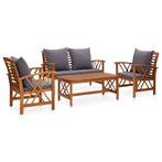 vidaXL 4-delige Loungeset met kussens massief acaciahout, Tuin en Terras, Tuinsets en Loungesets, Verzenden, Nieuw, Hout, Loungeset