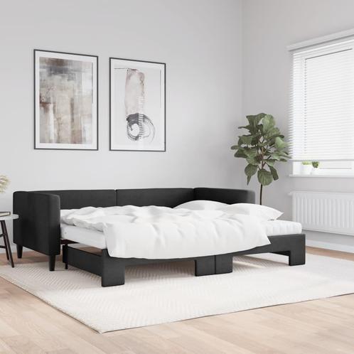 vidaXL Slaapbank met onderschuifbed en matrassen 90x200 cm, Huis en Inrichting, Slaapkamer | Bedden, 90 cm, 200 cm, Zwart, Eenpersoons