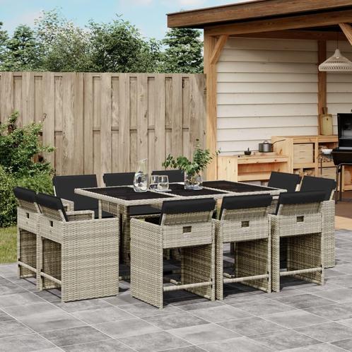 vidaXL 11-delige Tuinset met kussens poly rattan lichtgrijs, Tuin en Terras, Tuinsets en Loungesets, Tuinset, Nieuw, Meer dan 8 zitplaatsen