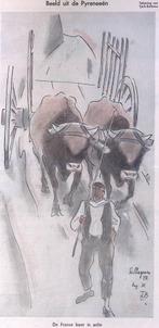 Spotprent over de Franse boer in actie (lijst optie), Antiek en Kunst, Verzenden