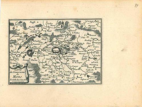 Kaart van Saint-Ghislain en Mons, Antiek en Kunst, Kunst | Etsen en Gravures