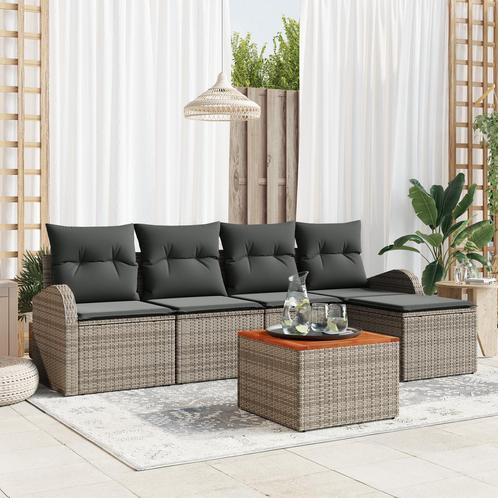 vidaXL 6-delige tuinset met kussens in grijs, poly rattan en, Tuin en Terras, Tuinsets en Loungesets, Tuinset, Nieuw, Rotan, Verzenden