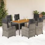 vidaXL 7-delige Tuinset met kussens poly rattan grijs, Tuin en Terras, Verzenden, Nieuw, Rotan, Tuinset