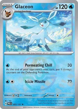 Glaceon 025/131 Masterball Prismatic Evolutions, Hobby en Vrije tijd, Verzamelkaartspellen | Pokémon, Losse kaart, Nieuw, Foil