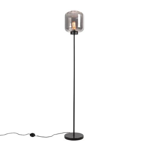 Design vloerlamp zwart met smoke glas - Qara, Huis en Inrichting, Lampen | Vloerlampen, Nieuw, Glas, 150 tot 200 cm