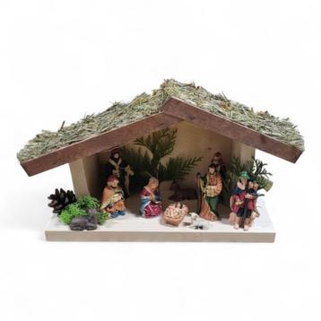 Kerststal hout met kerststal figuren - verlichting - 35x1... beschikbaar voor biedingen