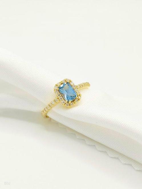 Zonder Minimumprijs - Ring - 14 karaat Geel goud Aquamarijn, Sieraden, Tassen en Uiterlijk, Ringen