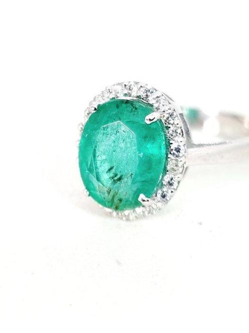 Ring - 18 karaat Witgoud Smaragd - Diamant, Sieraden, Tassen en Uiterlijk, Ringen