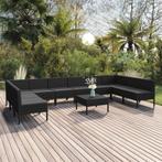 vidaXL 11-delige Loungeset met kussens poly rattan zwart, Verzenden, Nieuw, Rotan, Loungeset