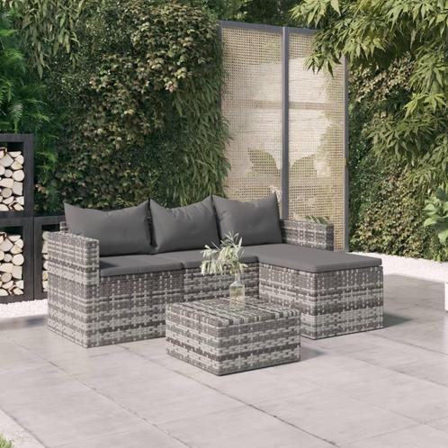 vidaXL 3-delige Loungeset met kussens poly rattan grijs, Tuin en Terras, Tuinsets en Loungesets, Loungeset, Nieuw, 3 zitplaatsen
