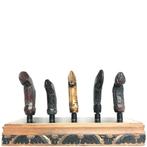 5 stuks Java Keris-handvat - inclusief presentatiestand -, Antiek en Kunst