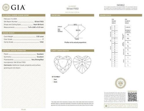 1 pcs Diamant (Natuurlijk) - 2.02 ct - Hart - F - VVS2 -, Sieraden, Tassen en Uiterlijk, Edelstenen