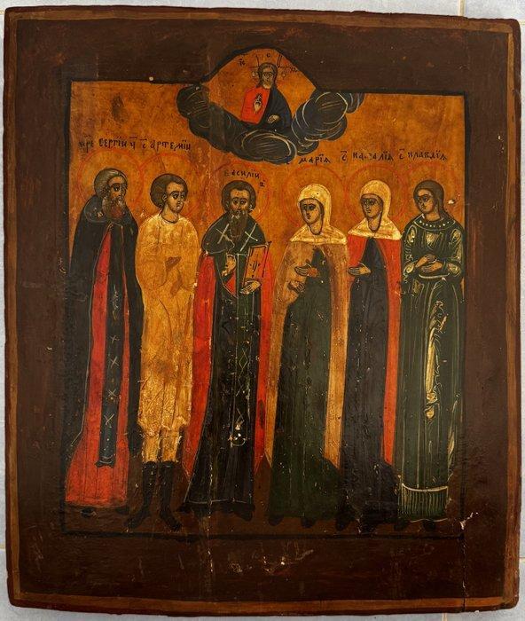Icoon - Zes heiligen - Hout, Antiek en Kunst, Kunst | Niet-Westerse kunst