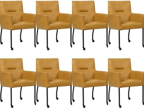 Set van 8 Cognac leren moderne eetkamerstoelen - Granada lee, Huis en Inrichting, Stoelen, Vijf, Zes of meer stoelen, Overige kleuren