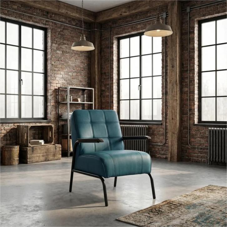 Leren fauteuil Ahead - Hermes Turquoise (blauw), Huis en Inrichting, Fauteuils, 50 tot 75 cm, 75 tot 100 cm, Nieuw, Leer, Ophalen of Verzenden