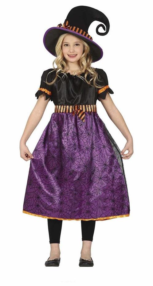 Heks Halloween Kostuum Meisje Paars Zwart, Hobby en Vrije tijd, Feestartikelen, Nieuw, Verzenden