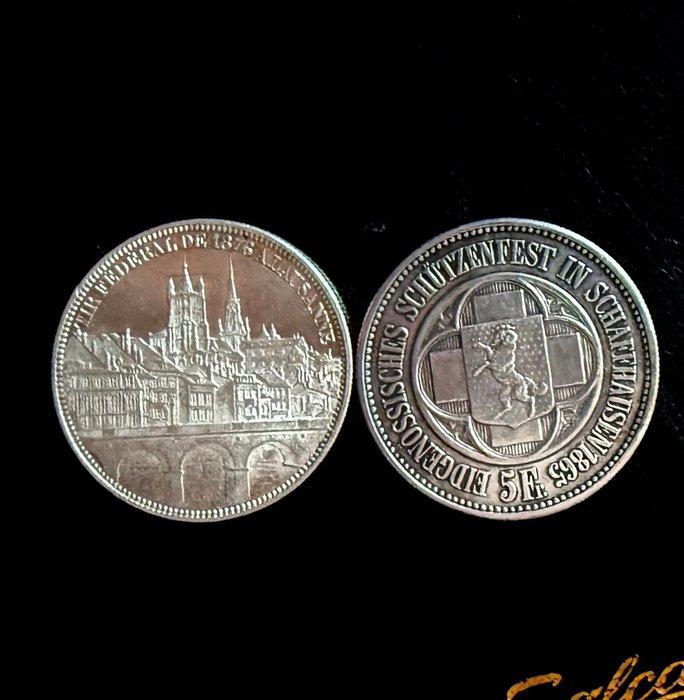 Zwitserland. 5 Francs 1865 Tiro di Sciaffusa - 1898 Tiro di, Postzegels en Munten, Munten | Europa | Niet-Euromunten