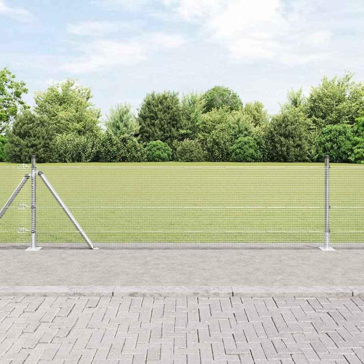 vidaXL Hecke met palen Zilver 0.5 x 100 m Staal, Tuin en Terras, Schuttingen, Nieuw, IJzer, Verzenden
