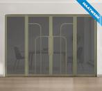 Dubbele stalen taatsdeur met glaspanelen Olijfgroen 4 Vlaks, Nieuw, Metaal, Overige typen