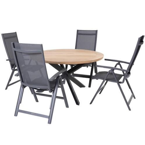 Verona Prado dining tuinset 130 cm rond 5 delig teak, Tuin en Terras, Tuinsets en Loungesets, Nieuw, Ophalen of Verzenden