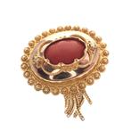 Vintage/antiek gouden broche van filigrain techniek met b..., Gebruikt, Overige kleuren, Ophalen of Verzenden, Met edelsteen