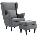 TRUUSK Oorfauteuil met Voetenbank - Linnenlook - Lendenkusse, Huis en Inrichting, Fauteuils, Verzenden, Nieuw