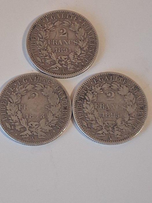 Frankrijk. 2 Francs 1873-A, 1894-A et 1895-A Cérès (lot de 3, Postzegels en Munten, Munten | Europa | Niet-Euromunten