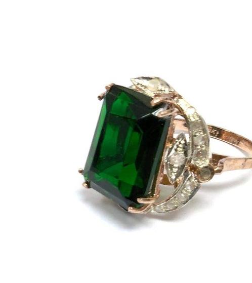 Zonder Minimumprijs - Ring - 9 kt. Roségoud, Zilver Smaragd, Sieraden, Tassen en Uiterlijk, Ringen