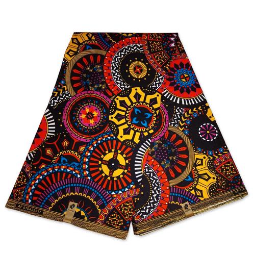Afrikaanse print stof - Donker Multicolor disks - 100% katoe, Hobby en Vrije tijd, Stoffen en Lappen, Nieuw, Ophalen of Verzenden