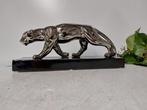 Beeld, panter chroom op sokkel zilver - 14 cm - Keramiek, Antiek en Kunst