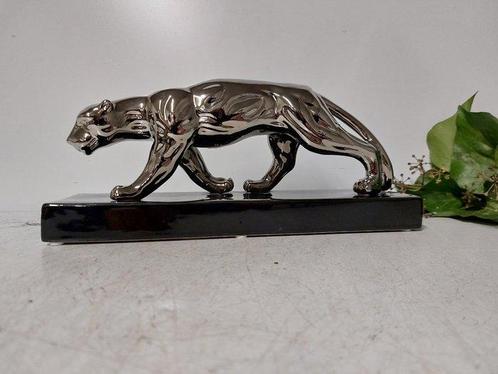 Beeld, panter chroom op sokkel zilver - 14 cm - Keramiek, Antiek en Kunst, Curiosa en Brocante