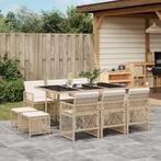 vidaXL 11-delige Tuinset met kussens poly rattan beige, Tuin en Terras, Meer dan 8 zitplaatsen, Nieuw, Tuinset, Verzenden