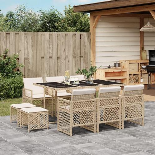 vidaXL 11-delige Tuinset met kussens poly rattan beige, Tuin en Terras, Tuinsets en Loungesets, Tuinset, Nieuw, Meer dan 8 zitplaatsen