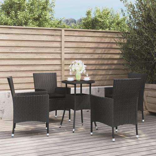 vidaXL 5-delige Bistroset met kussens poly rattan zwart, Tuin en Terras, Tuinsets en Loungesets, Nieuw, 4 zitplaatsen, Rotan, Verzenden