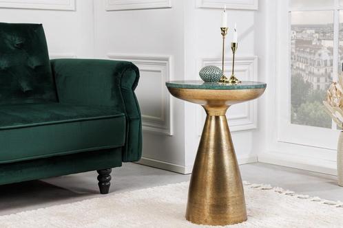 Handgemaakte bijzettafel ELEMENTS 60cm goudgroen marmer rond, Huis en Inrichting, Tafels | Sidetables, Ophalen of Verzenden