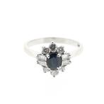 18 Krt. Witgouden cocktail ring met saffier en diamant |..., Sieraden, Tassen en Uiterlijk, Ringen, Gebruikt, Overige kleuren