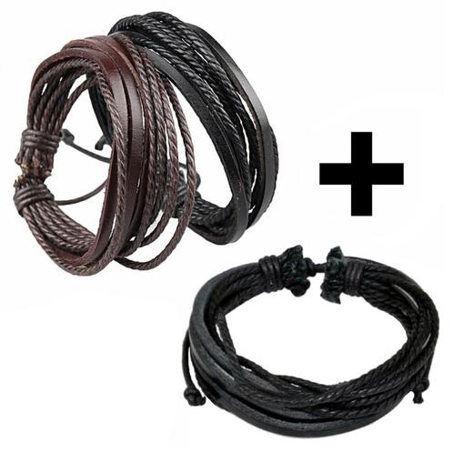 Fako Bijoux® - Armband - Leder - Multilayer - Trio Set, Sieraden, Tassen en Uiterlijk, Armbanden, Verzenden