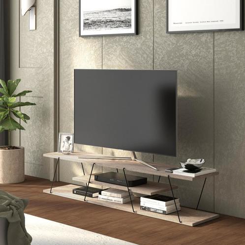 [en.casa] TV meubel Säffle 143x33x30 cm eiken en zwart, Huis en Inrichting, Kasten | Televisiemeubels, Nieuw, Verzenden