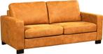 Cognac leren moderne 2.5-zitsbank - poot hout bruin - Kenia, 150 tot 200 cm, Ophalen of Verzenden, Rechte bank, Modern