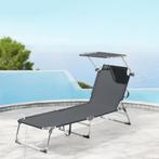 Ligbed met luifel Legorreta 189x57x28 cm tot 115 kg donkergr, Tuin en Terras, Tuinsets en Loungesets, Verzenden, Nieuw