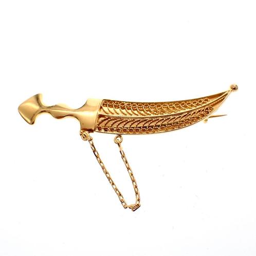 18 Krt. Gouden broche van Arabische dolk (mes, dolk broche), Sieraden, Tassen en Uiterlijk, Broches, Overige kleuren, Gebruikt