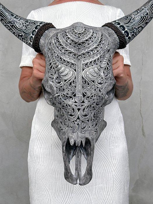 Geen reserveprijs - Grijze koeensk skull met Boheemse, Antiek en Kunst, Kunst | Designobjecten