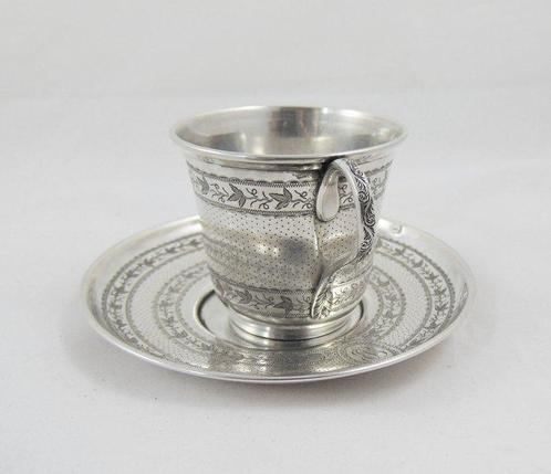 Eugéne Cadot - Kop en schotel - 950 zilver, Antiek en Kunst, Antiek | Goud en Zilver