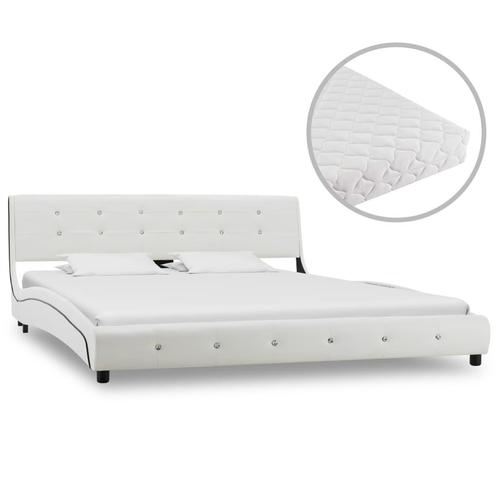 vidaXL Bed met matras kunstleer wit 160x200 cm, Huis en Inrichting, Slaapkamer | Bedden, 160 cm, 200 cm, Wit, Tweepersoons, Nieuw