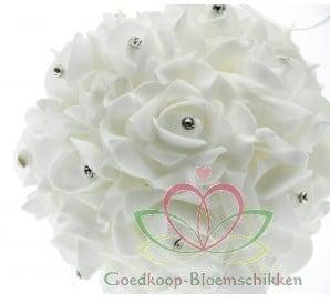 Pomander foamroosbal Wit 14 cm met diamantjes, Hobby en Vrije tijd, Knutselen, Nieuw, Ophalen of Verzenden
