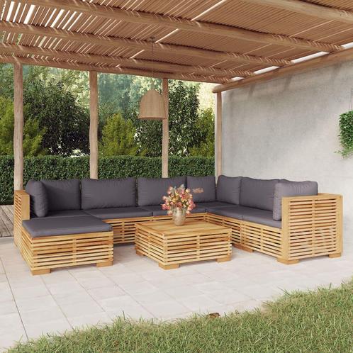 vidaXL 8-delige Loungeset met kussens massief teakhout, Tuin en Terras, Tuinsets en Loungesets, Loungeset, Nieuw, 7 zitplaatsen